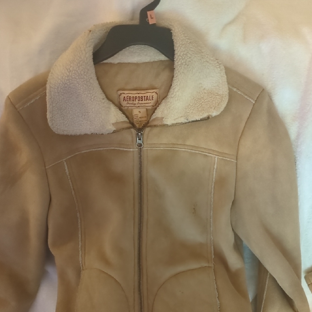 Aeropostale Women's Brown Teddy Jacket with Cream Collar